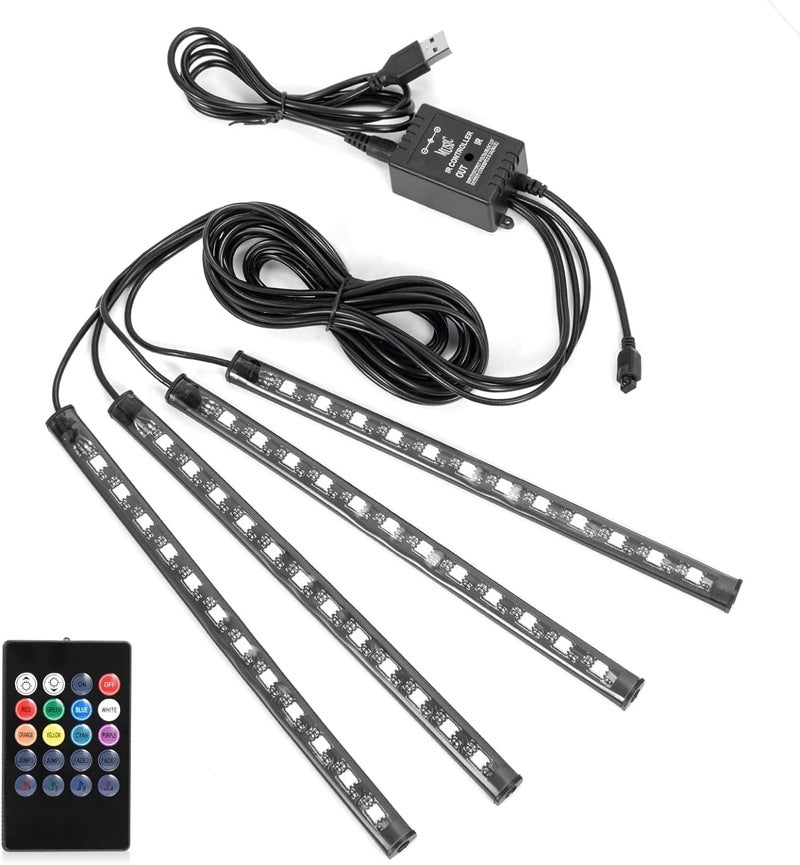 Sunnest Car LED Strip Lights Christmas, 4Pcs 48 LED Interior Lights, Multicolor Music Car Strip Light Under Dash Lighting Kit with Sound Active Function and Remote Controller, DC 5V - Image 1